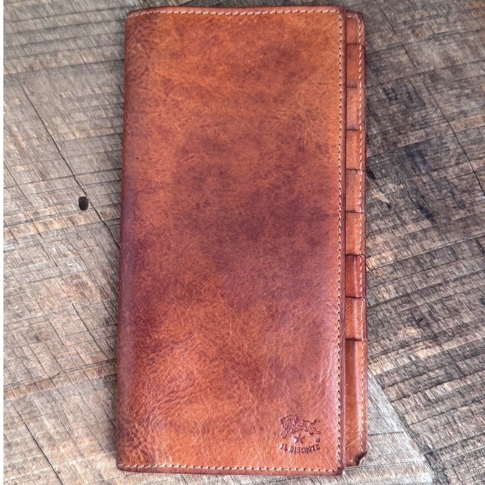 Distressed Il Bisonte Long Leather Rodeo Roper Western Style Bifold Vintage
